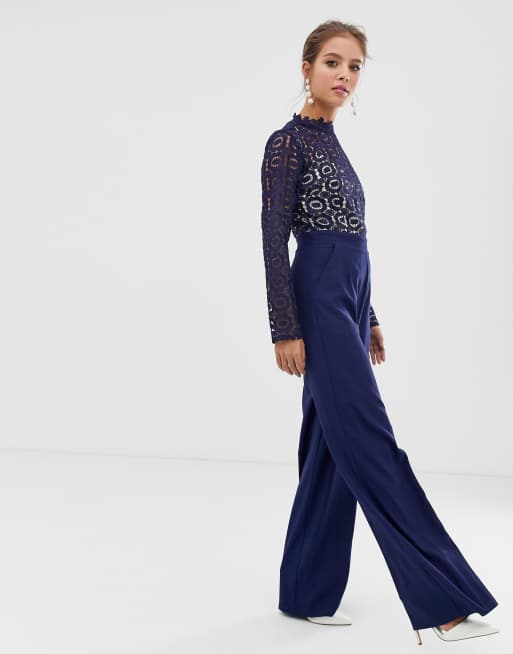 Little mistress navy sales lace jumpsuit