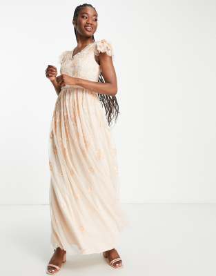 Little Mistress Embellished Maxi Dress In Cream-white