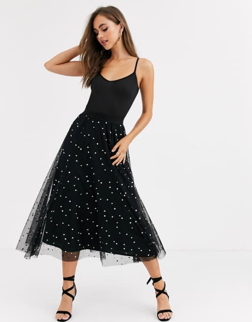 Tulle midi 2025 skirt embellished