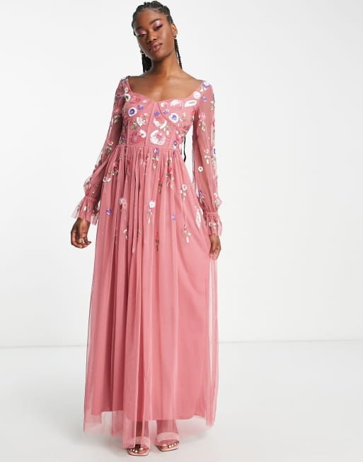 Little mistress pink on sale embroidered maxi dress