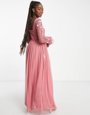 Little mistress pink 2025 embroidered maxi dress