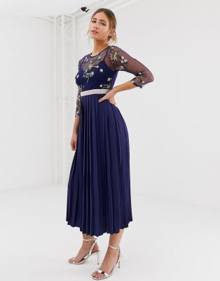 asos navy embroidered dress