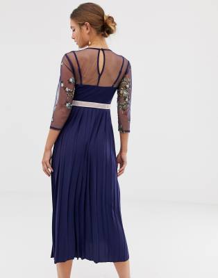 little mistress navy embroidered dress