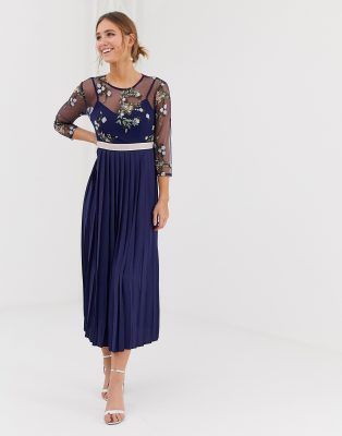 navy embroidered dress