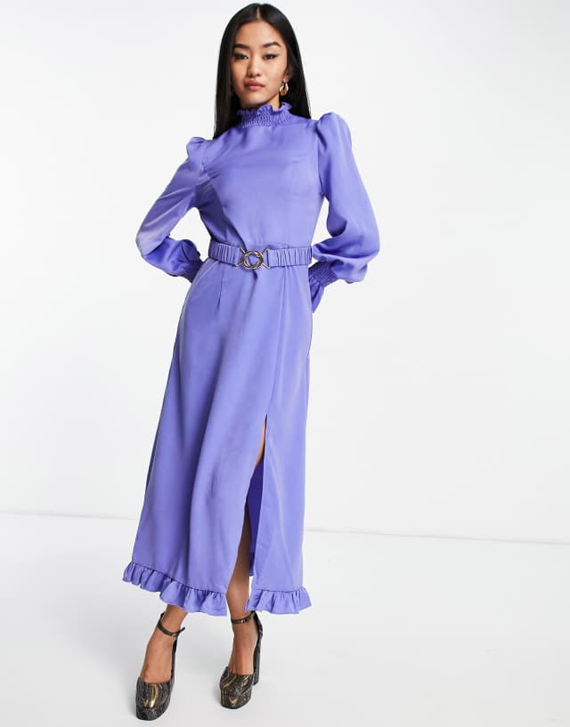 Little Mistress flare sleeve dress in blue