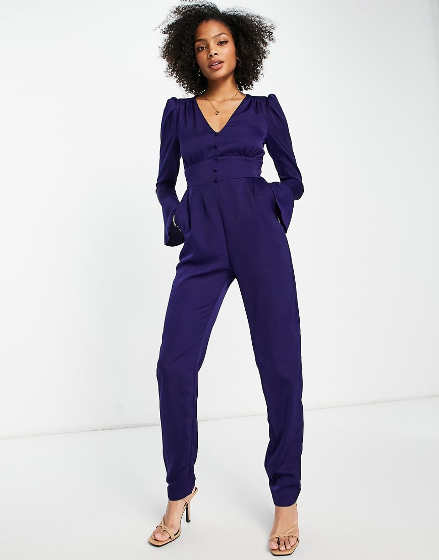 flared sleeve jumpsuit in blue-Blues