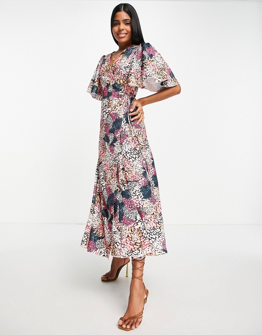 flutter sleeve maxi dress in ditsy floral-Multi
