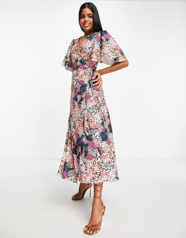 Little Mistress flutter sleeve maxi dress in ditsy floral