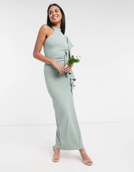 Sage green one hot sale shoulder bridesmaid dresses