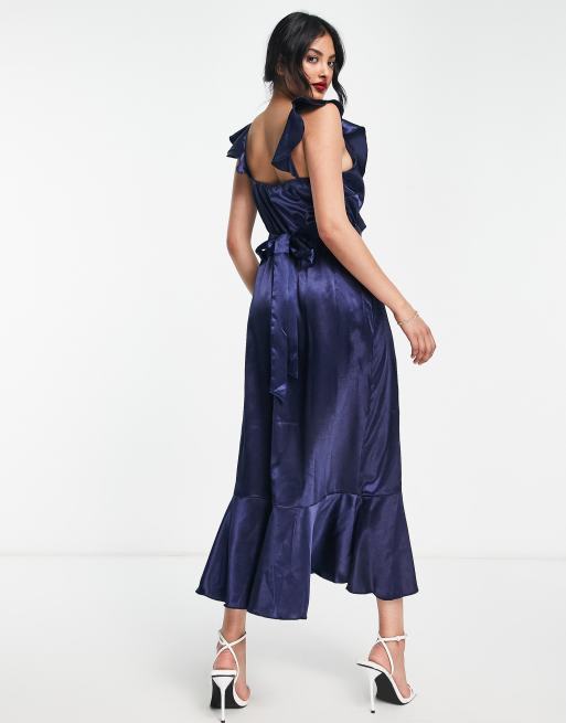 Navy frill hot sale wrap dress