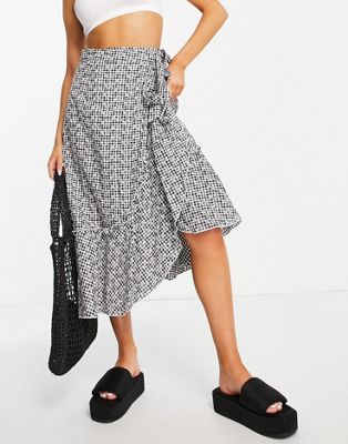 Little Mistress front midi skirt in embroidered gingham co-ord