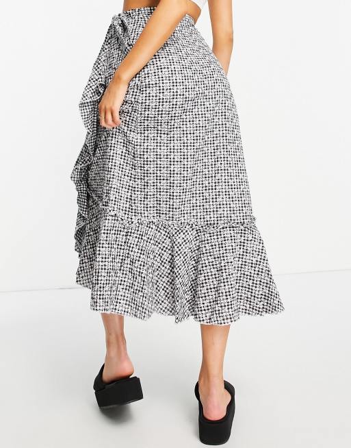 Little Mistress front midi skirt in embroidered gingham co-ord