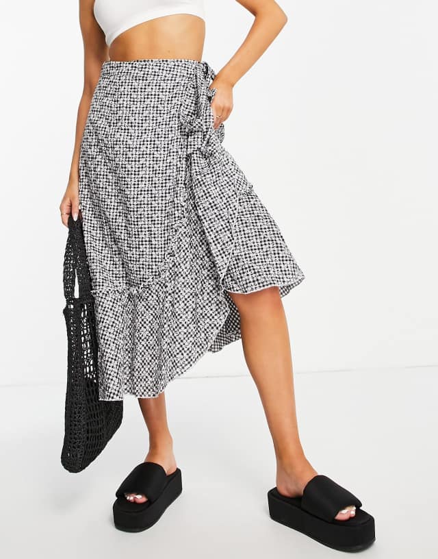 Little Mistress front midi skirt in embroidered gingham - part of a set