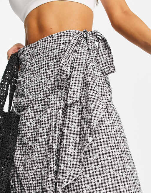 Little Mistress front midi skirt in embroidered gingham - part of