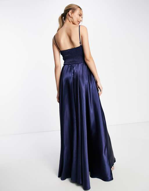 Little Mistress - Geplooide maxi-jurk in marineblauw, 2 van 4