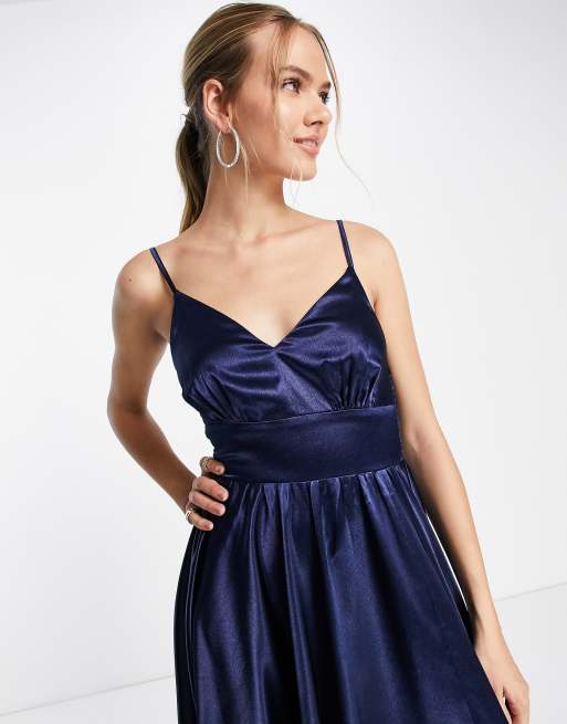 Little Mistress - Geplooide maxi-jurk in marineblauw, 3 van 4