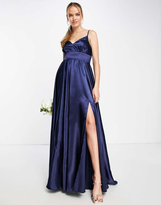 Little Mistress - Geplooide maxi-jurk in marineblauw, 4 van 4