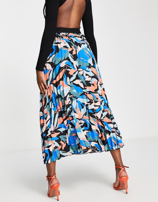Little Mistress - Geplooide midi rok met print in blauw, 3 van 4
