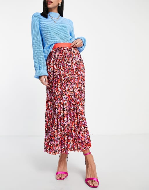 Little Mistress - Geplooide midirok met print in rood