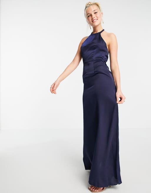 Little Mistress halter neck maxi dress in navy ASOS