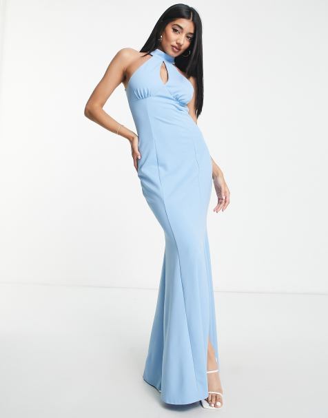Little Mistress halter neck maxi prom dress in blue - view 1