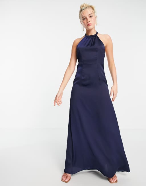 Little Mistress halterneck maxi dress in navy
