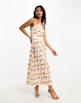 Little Mistress halterneck midaxi dress with pleated skirt in print