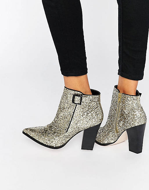 Little Mistress Harlow Glitter Heeled Ankle Boots | ASOS