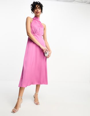 Little Mistress high neck midi dress in pink | ASOS