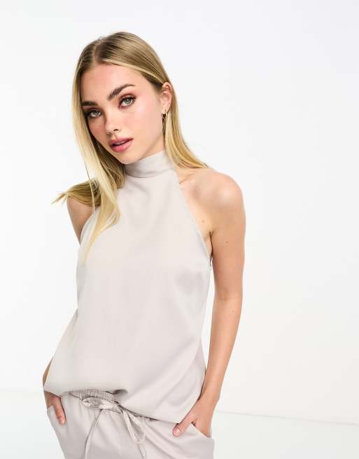 ASOS DESIGN high neck halter satin top