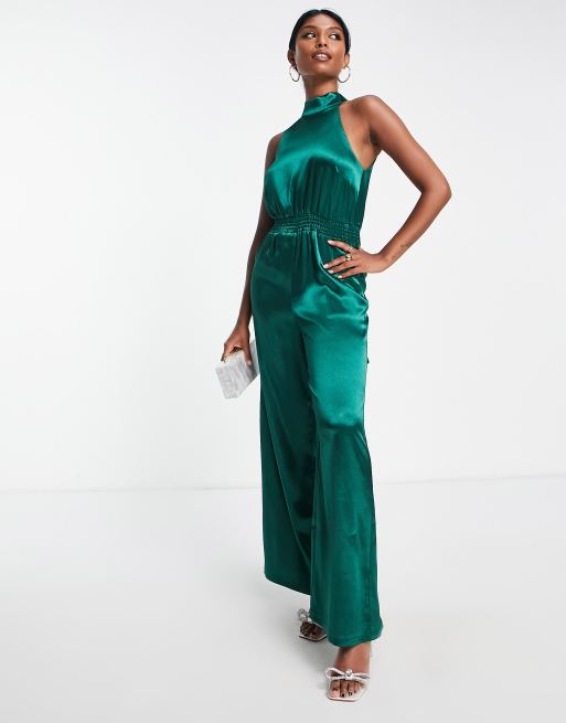 Green high store neck jumpsuit