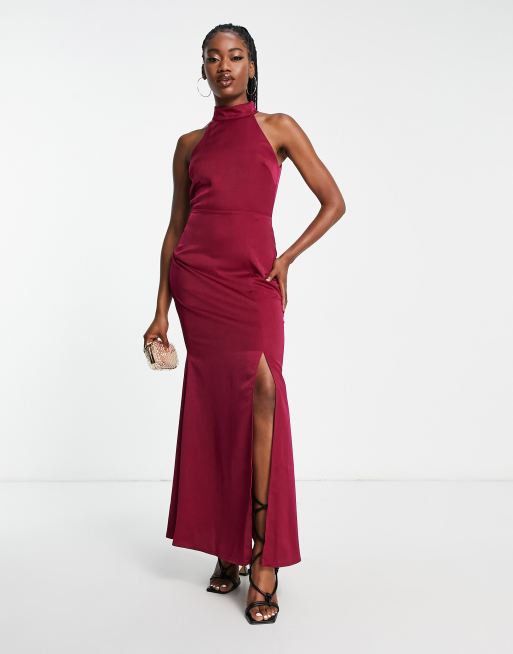 Red high neck store gown