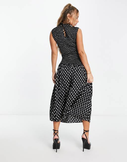 Little Mistress – Kurzärmliges, gesmoktes Midaxikleid in Schwarz und Weiß, 2 von 4
