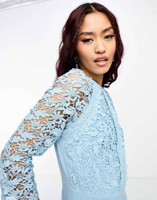 Little Mistress lace detail midaxi dress in blue