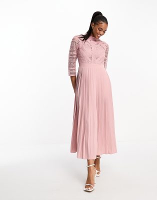 lace detail midaxi dress in blush pink