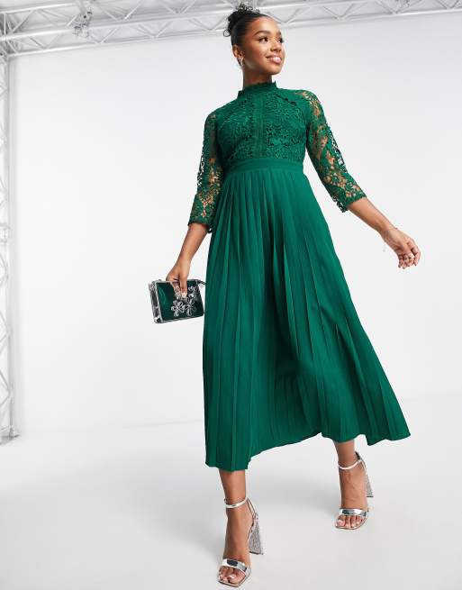 Little Mistress Lace Detail Midaxi Dress in Emerald Green