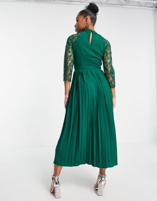 Little Mistress lace detail midaxi dress in emerald green | ASOS