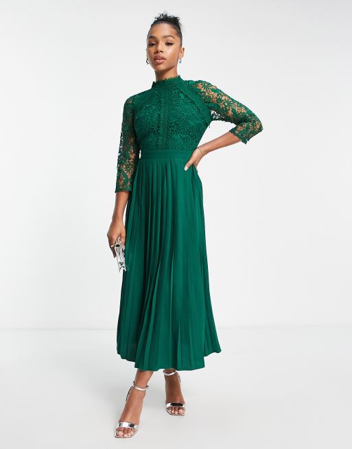 Little Mistress lace detail midaxi dress in emerald green