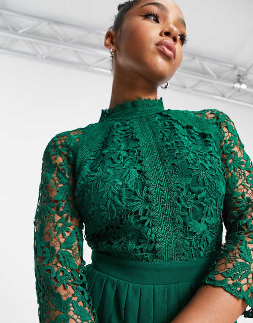 Long sleeve 2025 green lace dress