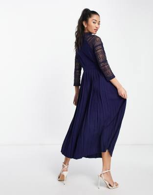 Little mistress blue outlet lace midi dress