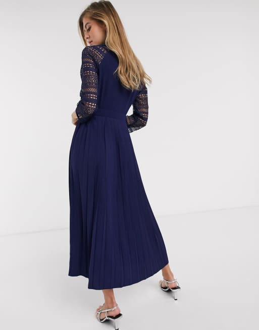 Little Mistress lace detail midaxi dress in navy