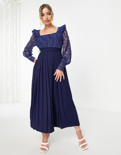 Little mistress blue 2024 lace midi dress