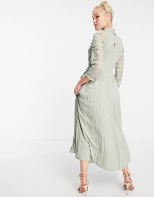 Little Mistress lace detail midaxi dress in sage green | ASOS
