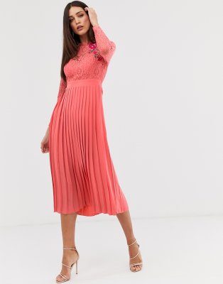 red cap sleeve pleated midi skater dress