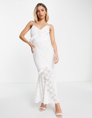 Little Mistress lace fishtail dress in white