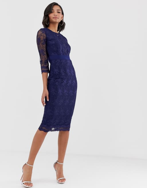 Little Mistress lace long sleeve midi pencil dress ASOS