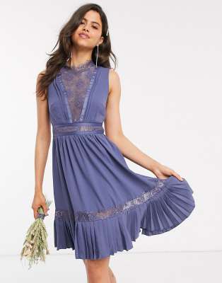 Little Mistress Lace trim Skater Dress In Lavender Gray purple ModeSens