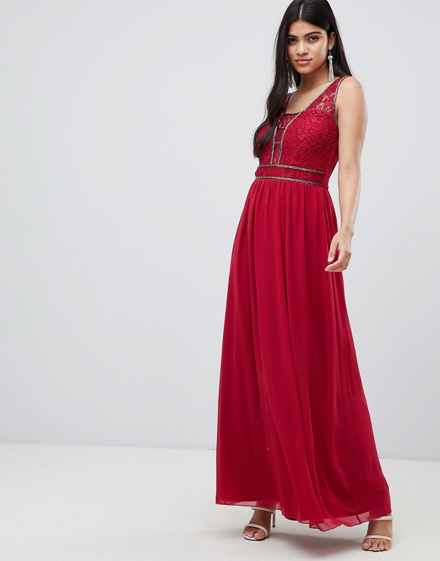 Little Mistress - Lange jurk met versierde taille in bessenkleur-Rood