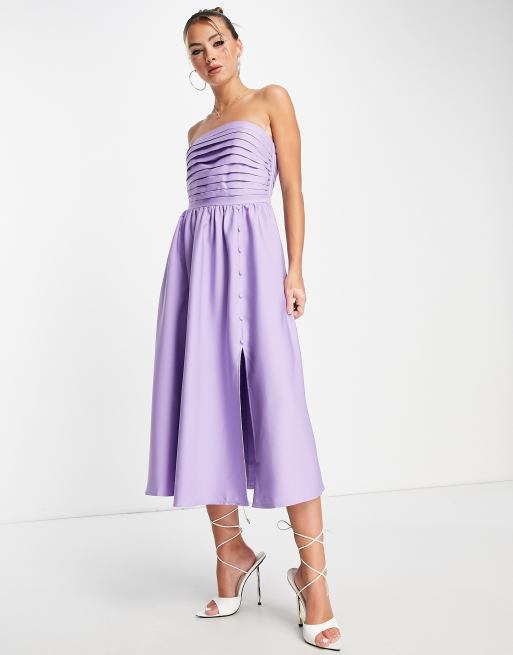 Little Mistress – Liliowa rozkloszowana sukienka z dekoltem bandeau