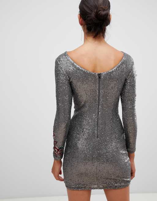 Little Mistress long sleeve all over sequin dress, 2 of 4